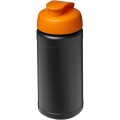 Baseline 500 ml recycelte Sportflasche mit Klappdeckel, Durchgehend schwarz / orange