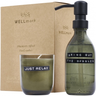 Logotrade Werbeartikel das Foto: Wellmark Discovery Seifenspender und Duftkerze ´dunkler Bernstein´-Set, 200 ml (Seifenspender) und 150 g (Duftkerze)