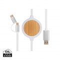 3-in-1 Kabel mit 5W Bambus Wireless Charger, Weiß