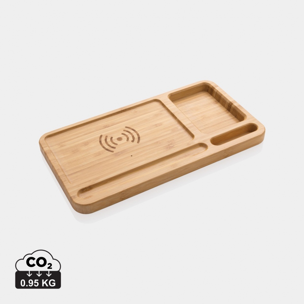 Logotrade Firmengeschenke das Foto: Bambus Desk Organizer mit 10W Wireless Charger