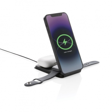 Logotrade Geschäftsgeschenke das Foto: Swiss Peak 15W 3-in-1 magnetischer Wireles Charger aus rPU