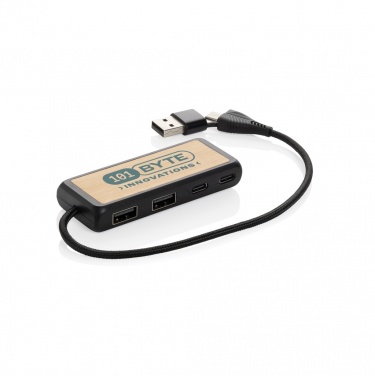 Logotrade Firmengeschenke das Foto: Link Dual Input USB Hub aus RCS rec. Kunststoff und Bambus