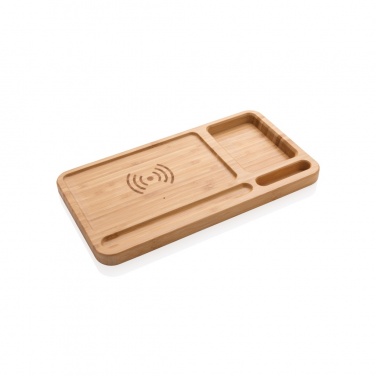 Logotrade Firmengeschenke das Foto: Bambus Schreibtisch-Organizer mit 5W Wireless Charger