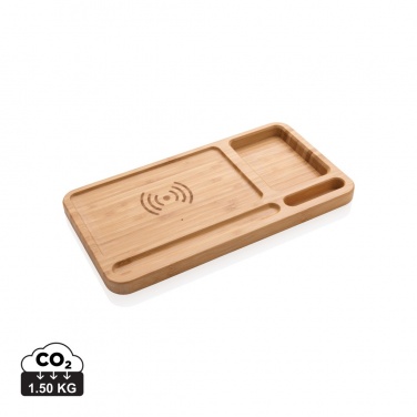 Logotrade Logogeschenke das Foto: Bambus Schreibtisch-Organizer mit 5W Wireless Charger