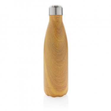 Logotrade Logogeschenke das Foto: Vakuumisolierte Stainless Steel Flasche mit Holzoptik