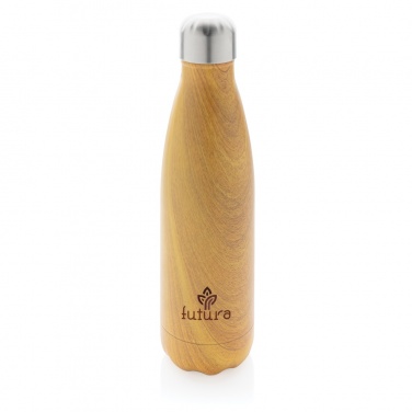 Logotrade Logogeschenke das Foto: Vakuumisolierte Stainless Steel Flasche mit Holzoptik