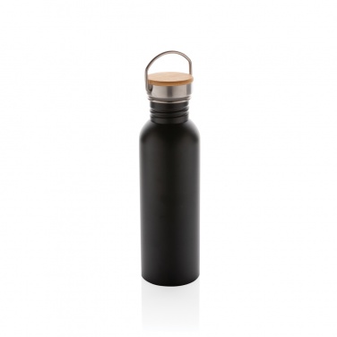 : Moderne Stainless-Steel Flasche mit Bambusdeckel