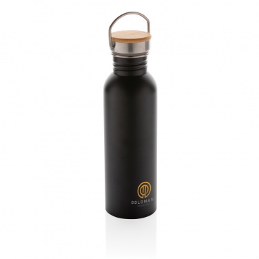 : Moderne Stainless-Steel Flasche mit Bambusdeckel