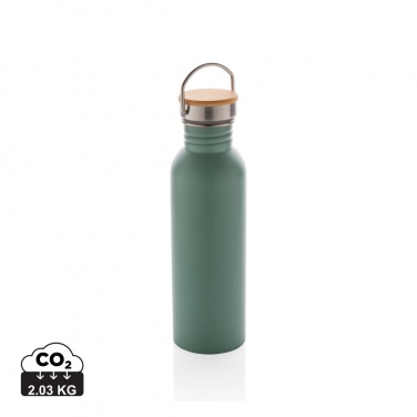 : Moderne Stainless-Steel Flasche mit Bambusdeckel