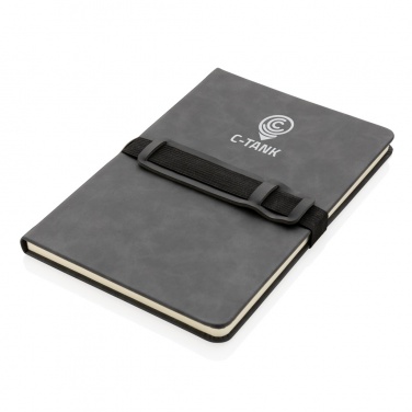 Logotrade Logogeschenke das Foto: Deluxe Hardcover PU Notizbuch mit Handy- und Stiftehalter