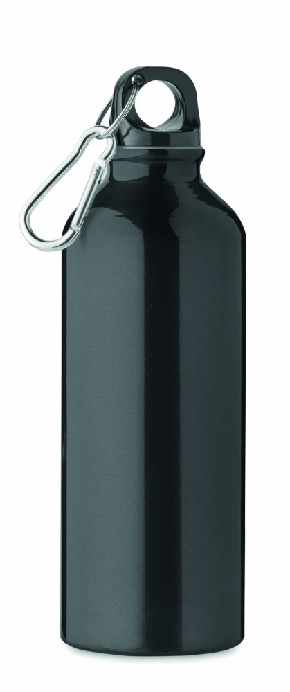 Logotrade Geschäftsgeschenke das Foto: Einwandige 500-ml-Wasserflasche aus recyceltem Aluminium mit Karabiner