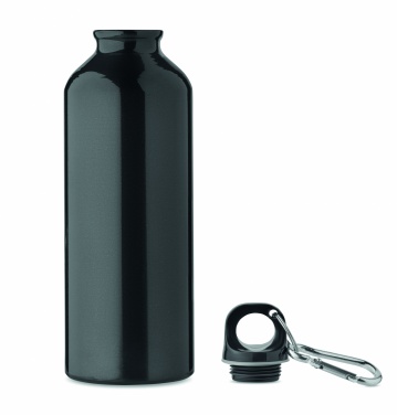 Logotrade Logogeschenke das Foto: Einwandige 500-ml-Wasserflasche aus recyceltem Aluminium mit Karabiner