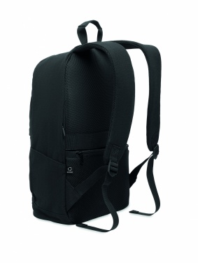 Logotrade Geschäftsgeschenke das Foto: Ein 15-Zoll-Laptop-Rucksack aus recycelter Baumwolle (Pre-Consumer) und recyceltem Polyester mit individuell anpassbarem Druck