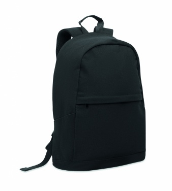 Logotrade Firmengeschenke das Foto: Ein 15-Zoll-Laptop-Rucksack aus recycelter Baumwolle (Pre-Consumer) und recyceltem Polyester mit individuell anpassbarem Druck