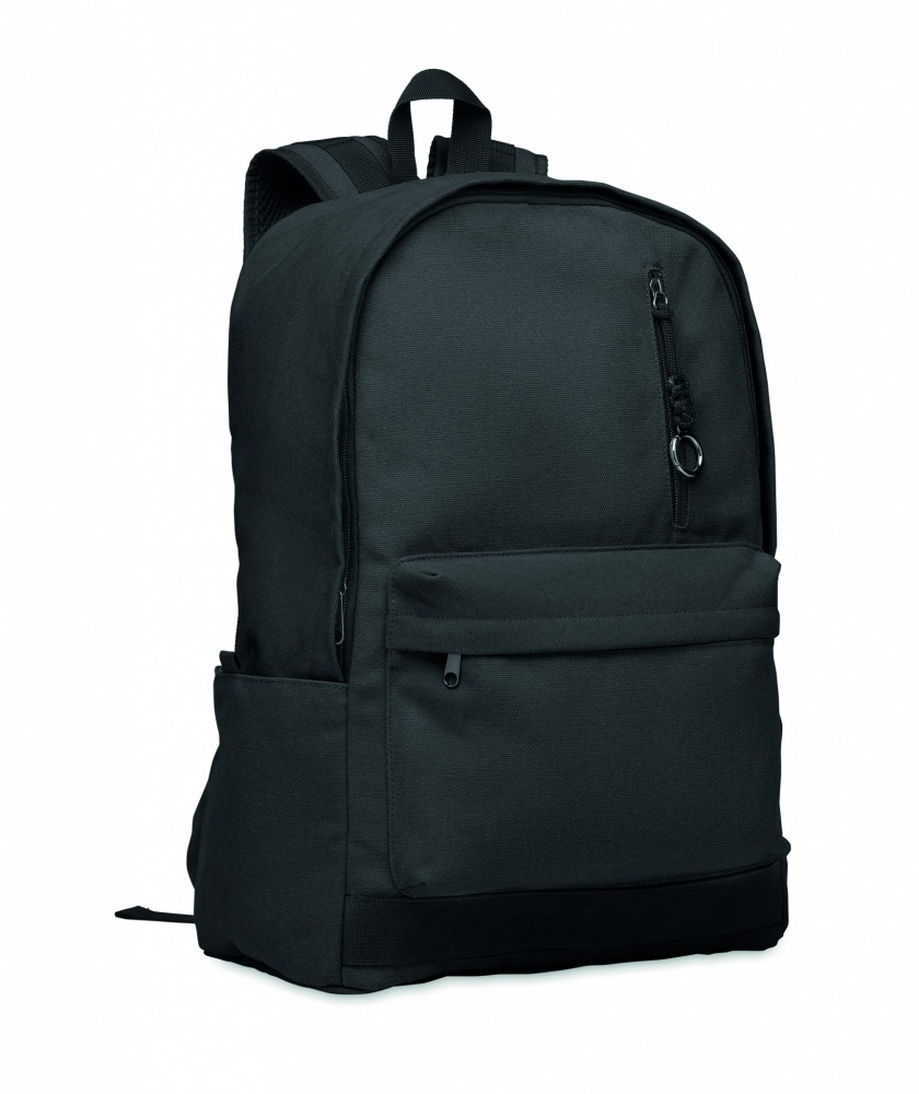 Logotrade Geschäftsgeschenke das Foto: Ein 15-Zoll-Laptop-Rucksack aus recycelter Pre-Consumer-Baumwolle mit individuell anpassbarem Druck