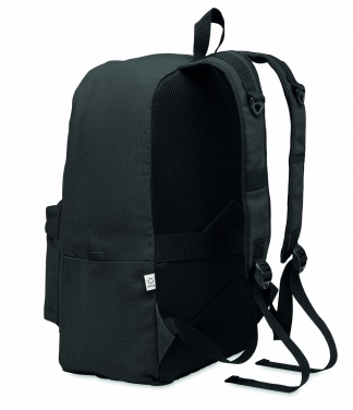 Logotrade Werbegeschenke das Foto: Ein 15-Zoll-Laptop-Rucksack aus recycelter Pre-Consumer-Baumwolle mit individuell anpassbarem Druck