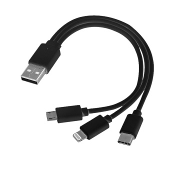 Logotrade Werbeartikel das Foto: 3-in-1-USB-Kabel Typ C + Micro-USB + Lightning