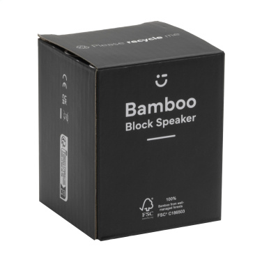 Logotrade werbemittel das Foto: Bamboo Block-Lautsprecher mit kabellosem Ladegerät