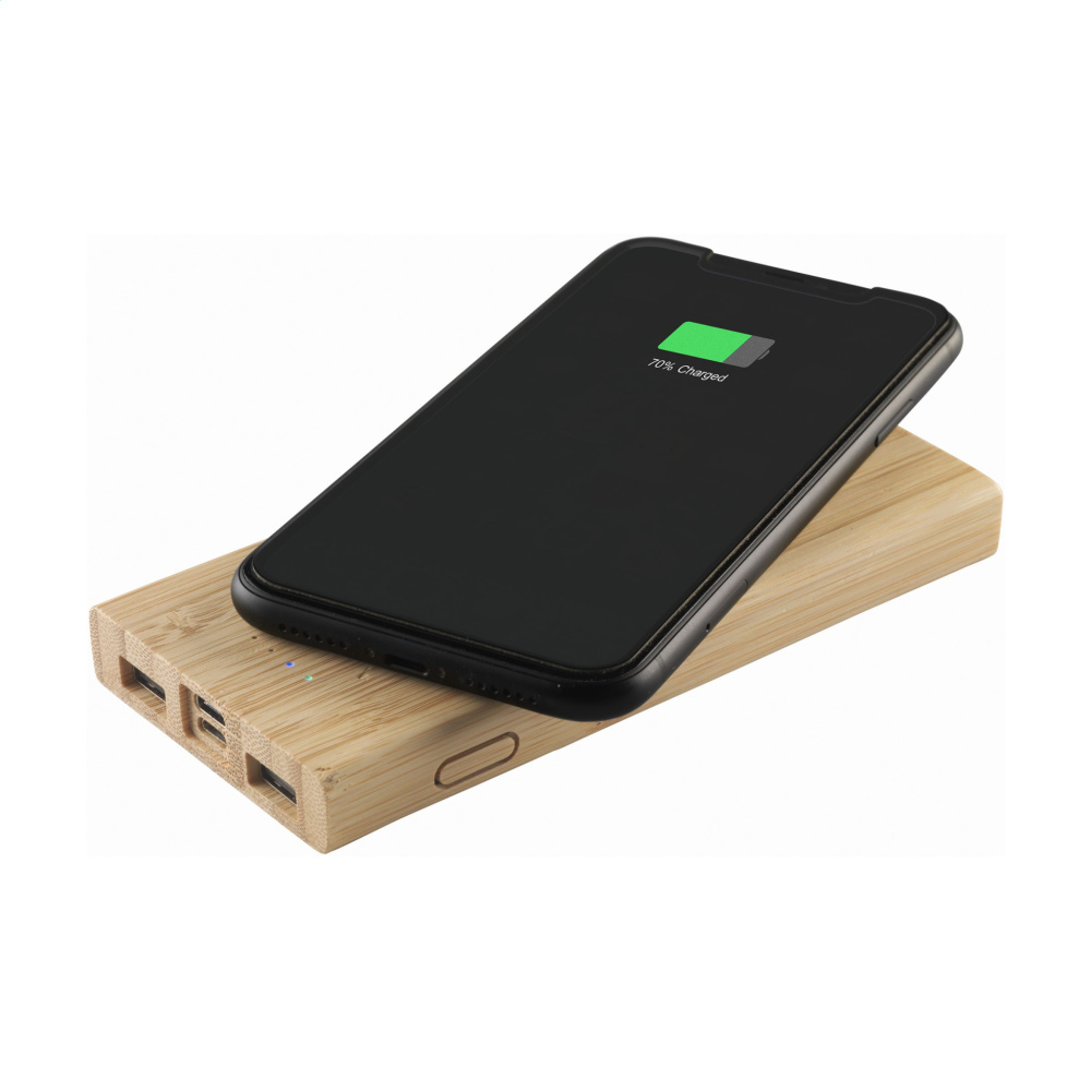 Logotrade Werbeartikel das Foto: Bamboo 8000 Wireless Powerbank kabelloses Ladegerät