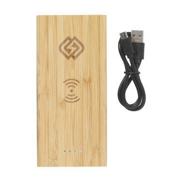 Logotrade Werbeartikel das Foto: Bamboo 8000 Wireless Powerbank kabelloses Ladegerät