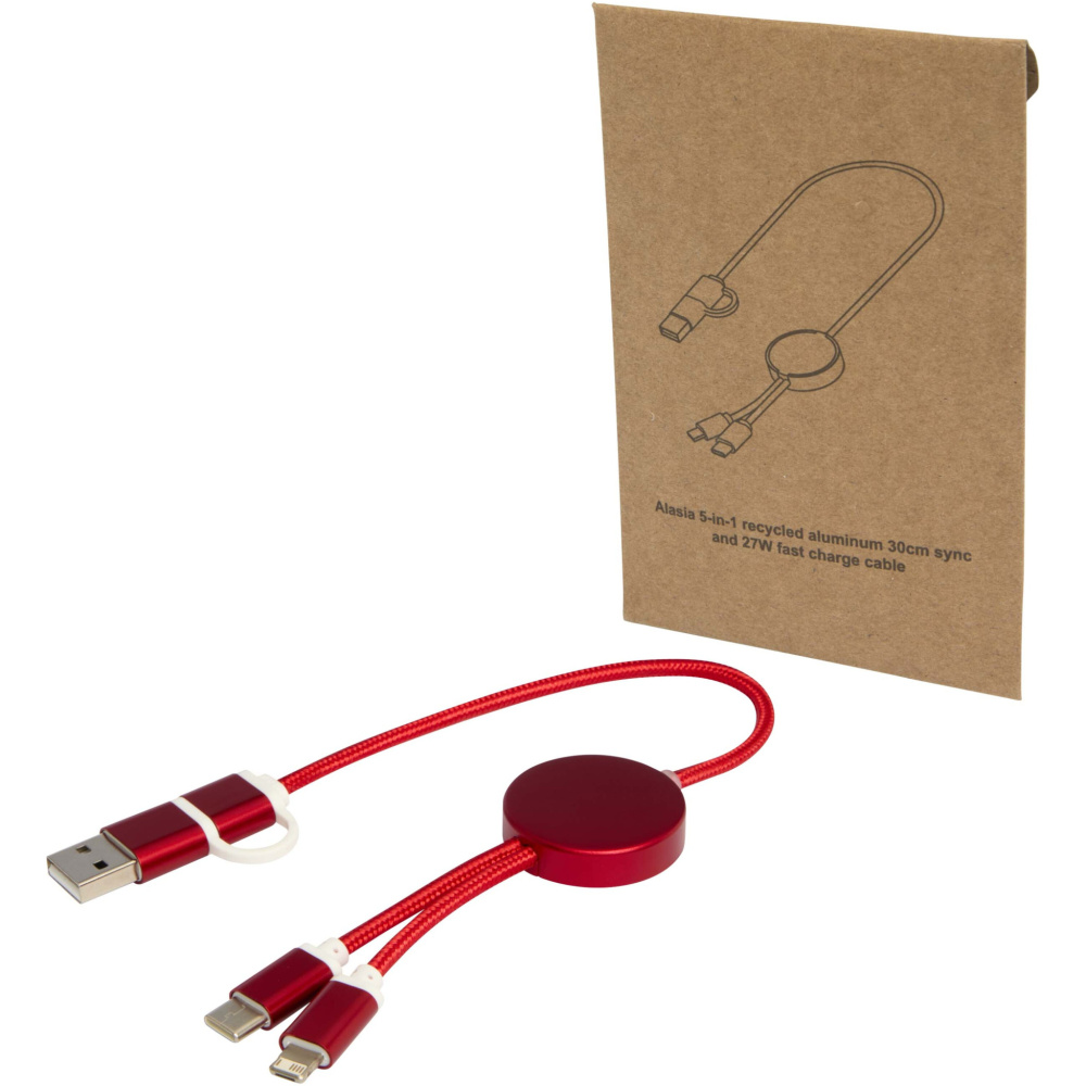 Logotrade werbemittel das Foto: Alasia 30 cm 5-in-1 Kabel aus recyceltem Kunststoff für Datenübertragung und 27W Schnellladung