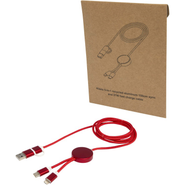 Logotrade Firmengeschenke das Foto: Alasia 150 cm 5-in-1 Kabel aus recyceltem Kunststoff für Datenübertragung und 27W Schnellladung