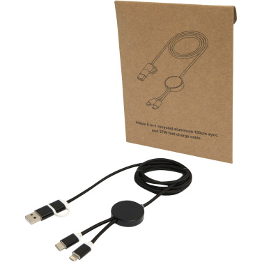 Logotrade Geschäftsgeschenke das Foto: Alasia 150 cm 5-in-1 Kabel aus recyceltem Kunststoff für Datenübertragung und 27W Schnellladung