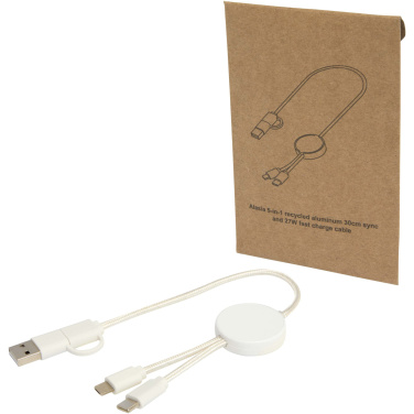 Logotrade Werbeartikel das Foto: Citala 30 cm 5-in-1 Kabel aus recyceltem Kunststoff für Datenübertragung und 27W Schnellladung