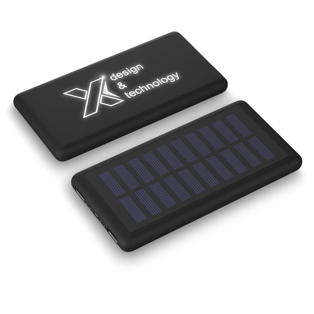 Logotrade Firmengeschenke das Foto: SCX.design P30 8000 mAh Solar Powerbank mit Leuchtlogo