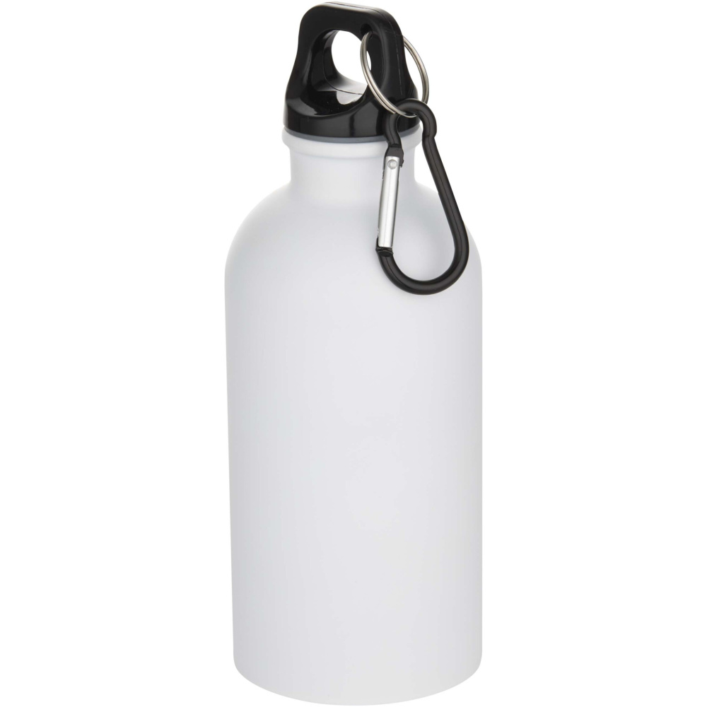 Logotrade Werbegeschenke das Foto: Oregon 400 ml matte RCS-zertifizierte einwandige Trinkflasche aus recyceltem Edelstahl mit Karabinerhaken