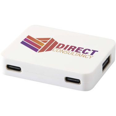 Logotrade Werbeartikel das Foto: Gaia 4 Port USB Hub mit USB-A- und Typ-C-Ausgang und zwei Eingängen aus recyceltem Kunststoff