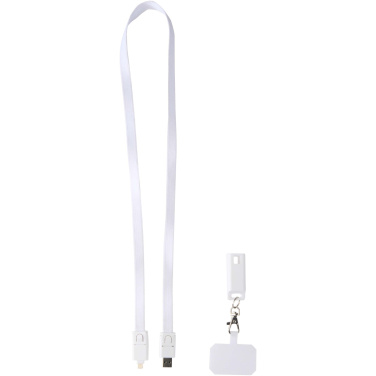 Logotrade Werbegeschenke das Foto: Franz 5 in 1 Lanyard Kabel aus recyceltem Kunststoff für Smartphones mit integrierter Datensynchronisierung und 65 W Schnellladefunktion