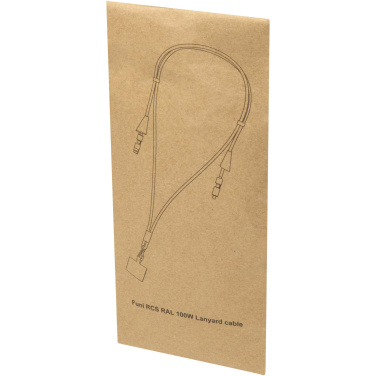 Logotrade Logogeschenke das Foto: Funi 5 in 1 Lanyard Kabel aus recyceltem Kunststoff für Smartphones mit integrierter Datensynchronisierung und 100 W Schnellladefunktion