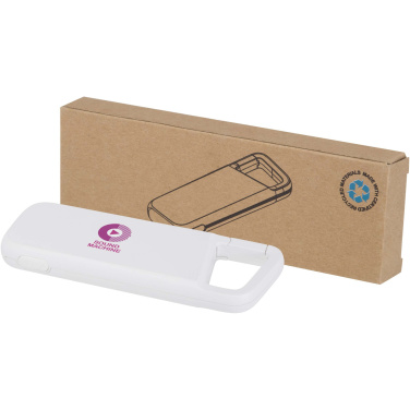 Logotrade werbemittel das Foto: Alkes 12 W 5.000 mAh wasserfeste Powerbank aus recyceltem Kunststoff mit Karabinerhaken