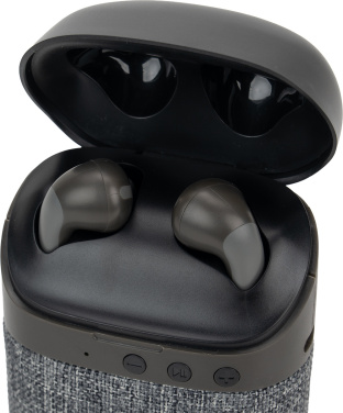 Logotrade Firmengeschenke das Foto: Bluetooth-Lautsprecher HF01 mit integrierten Ohrhörern 2 in 1