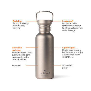 Logotrade Geschäftsgeschenke das Foto: Nordic Drift Trail Ultraleichte Titan-Wasserflasche 600ml