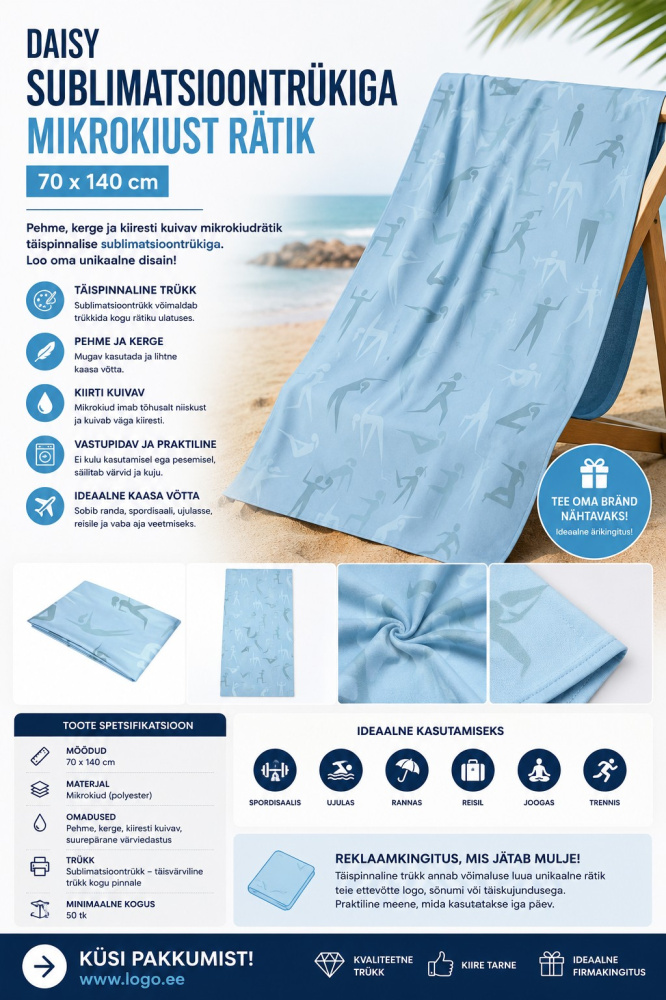 Logotrade Firmengeschenke das Foto: Daisy Mikrofaserhandtuch mit Sublimationsdruck 70 × 140 cm