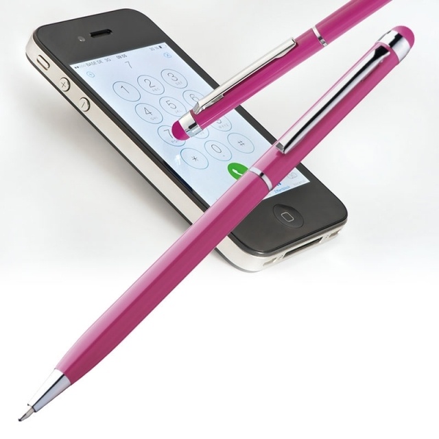 Logo trade promotional giveaways picture of: Ball pen with touch pen 'New Orleans'  color pink