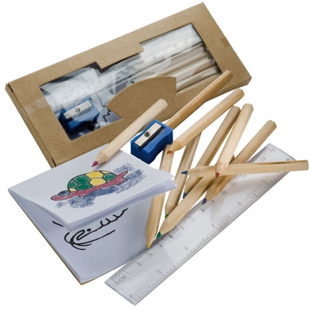 Logo trade promotional products picture of: Drawing set for kids 'Little Picasso',  color brown