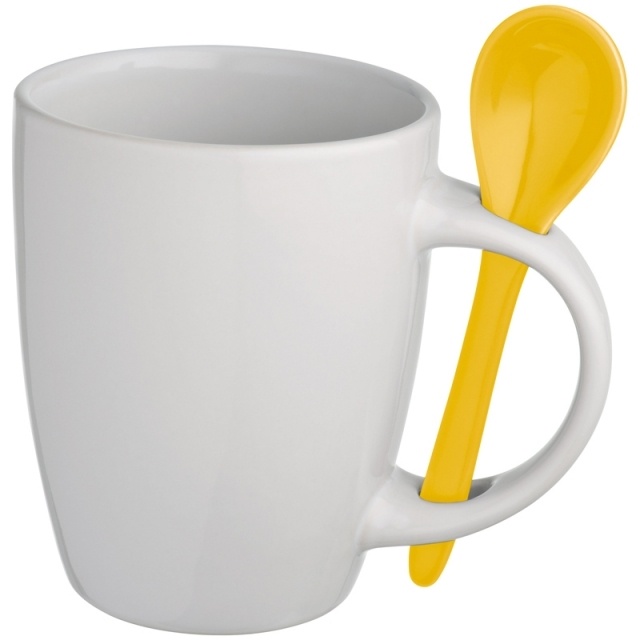 Logo trade business gift photo of: Mug with spoon Bellevue, white