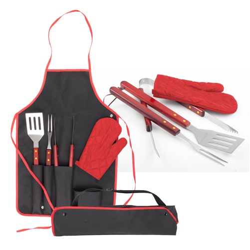 Logotrade corporate gift image of: Axon BBQ set - apron,  glove, accessories, red
