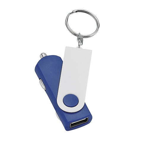 Logotrade promotional item image of: USB car power adapter with key ring, blue