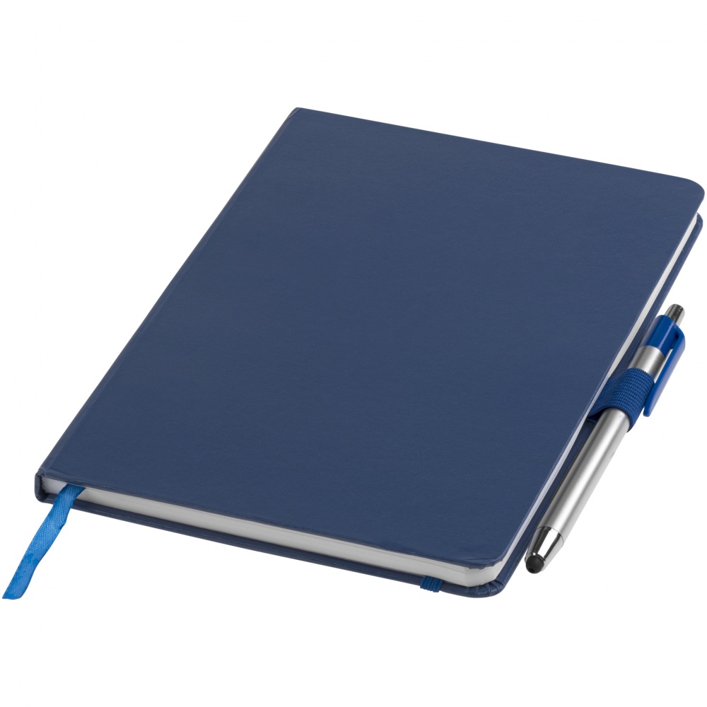 Logo trade promotional products picture of: Crown A5 Notebook and stylus ballpoint Pen, dark blue
