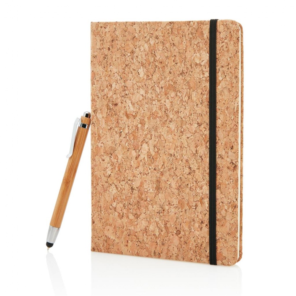Logo trade promotional giveaway photo of: A5 notebook with bamboo pen including stylus, brown