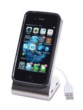 Logo trade promotional merchandise image of: Phone holder with USB Hub, Database, silver/black
