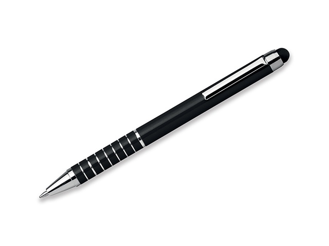 Logo trade promotional giveaways image of: SHORTY metal ball pen with function "touch pen", blue refill, black