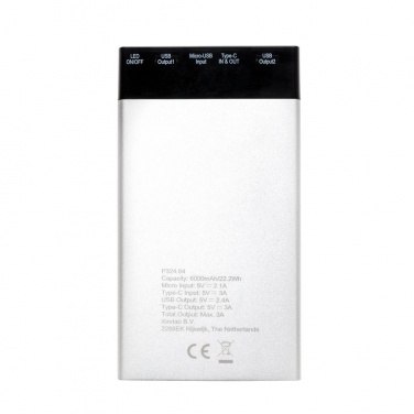 Logotrade promotional product image of: 6.000 mAh flat powerbank digital display, Silver