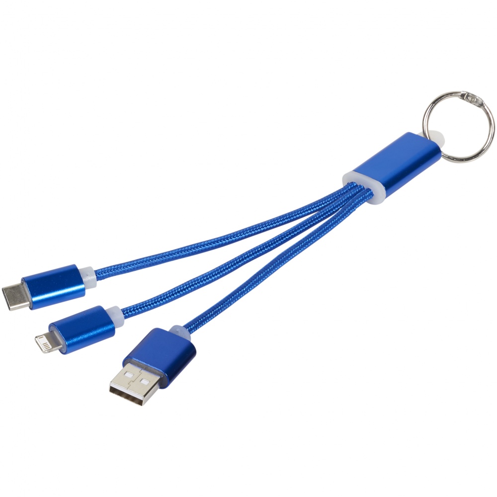 Logotrade promotional merchandise image of: Metal 3-in-1 Charging Cable with Key-ring, blue