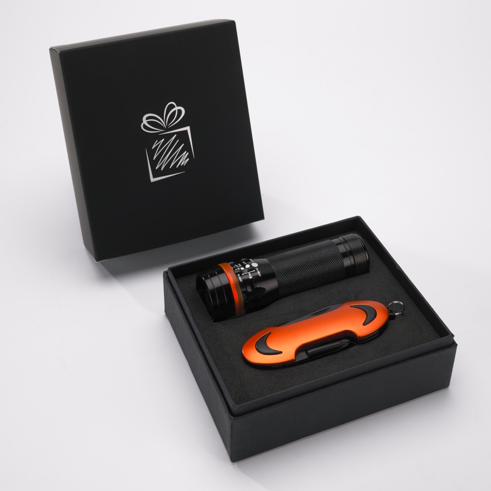 Logotrade promotional merchandise photo of: SET COLORADO I: LED TORCH AND A POCKET KNIFE, orange