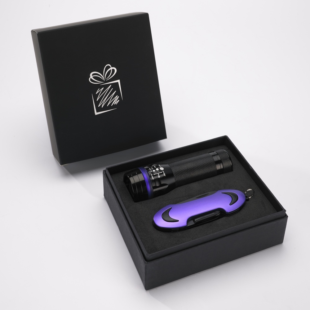 Logo trade advertising products image of: SET COLORADO I: LED TORCH AND A POCKET KNIFE, purple